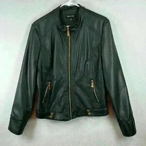 New Look Faux Leather Jacket Women’s Sz Large Zip Front Design Details Lined